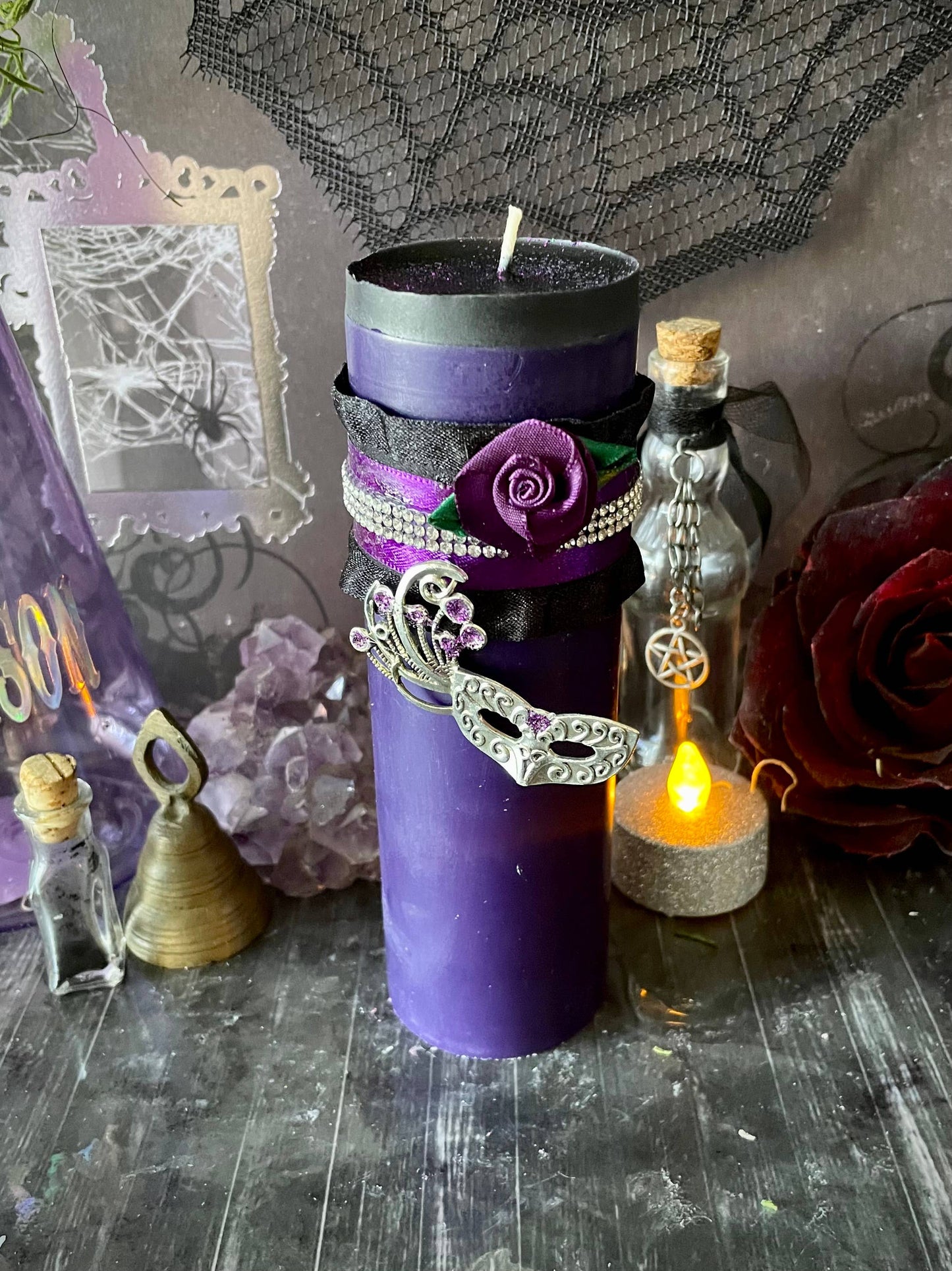 Black Dahlia Gothic Pillar Candle